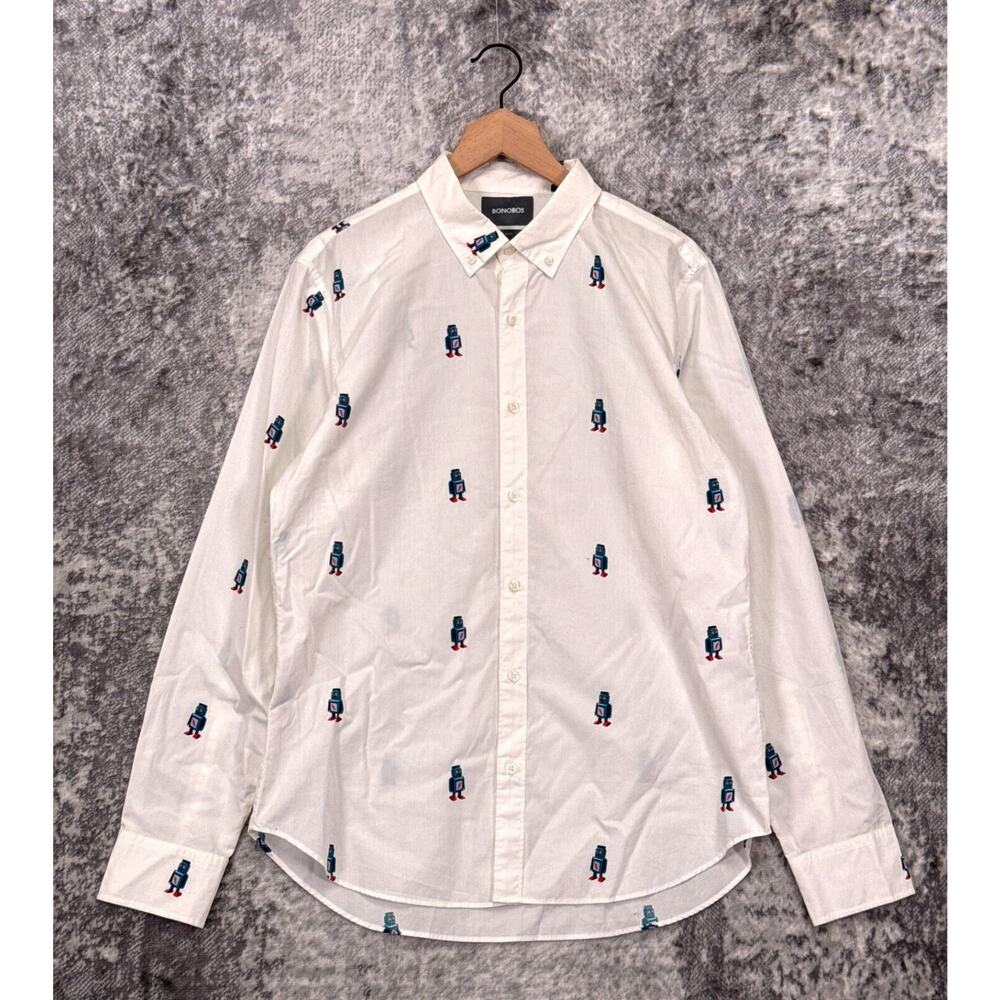 Bonobos White Button Down Shirt with Robots